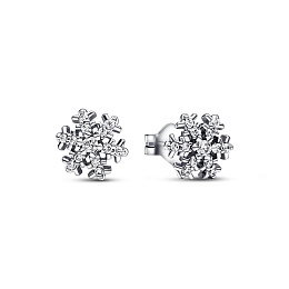 Snowflake sterling silver stud earrings with clear