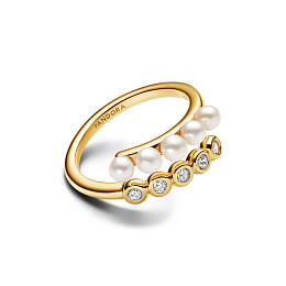 14k Gold-plated open ring with white treated fresh
