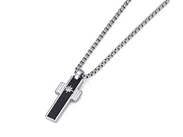 Necklace with cross pendant in s.steel and black P