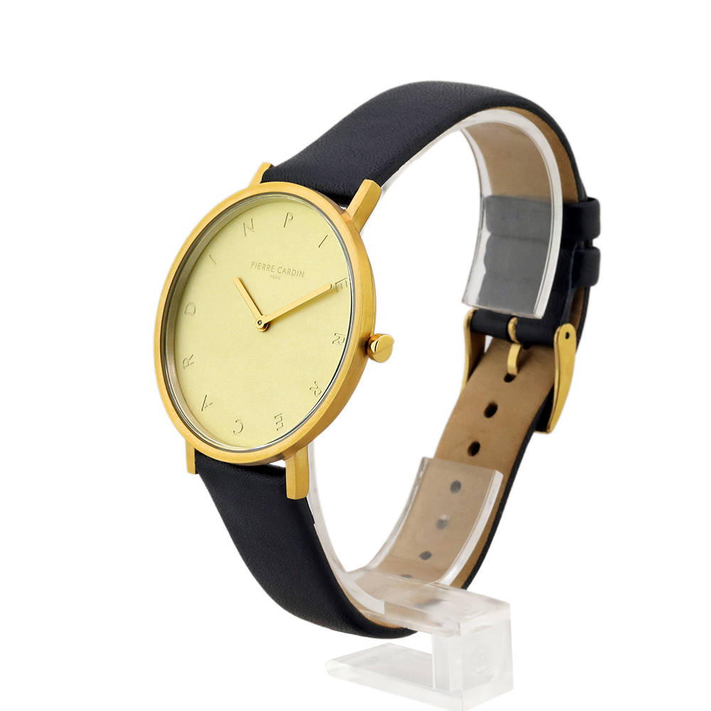 Montre Femme Pierre Cardin Belleville CBV.1146 - Quartz, Boîtier Or Acier, Bracelet Cuir Noir