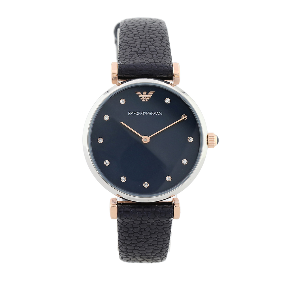 エンポリオアルマーニ レディース 時計 ネイビー レザー AR1989 Emporio Armani Retro Navy Dial Ladies Watch AR1989 – Watches