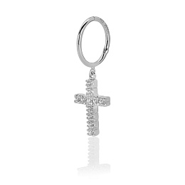 Cross Pendant Lobe Single Earring with Clicker Rin