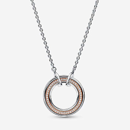Pandora logo sterling silver and 14k rose gold-plated necklace with clear cubic zirconia