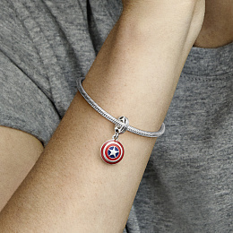 Marvel Captain America Shield sterling silver dangle with blue and red enamel