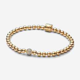 Pandora logo 14k gold-plated bracelet with clear c