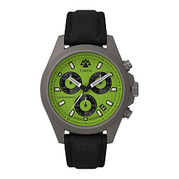Expedition North® Field Chrono 43mm SST Titanium PVD Case Neon Green Dial Black Silicone Strap
