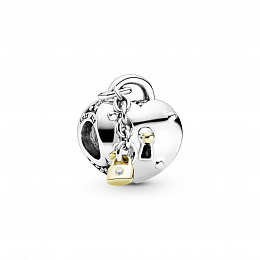 Heart padlock sterling silver and 14k charmwith clear cubic zirconia /799160C01