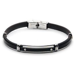 Stainless steel and brown leather bracelet with ce