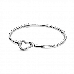 Snake chain sterling silver bracelet withheart clasp /599539C00-19