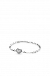 Heart silver bracelet with clear cubic zirconia