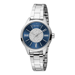 ESPRIT Women Watch, Silver Color Case, Dark Blue & Silver Glitter Dial, Stainless Steel Metal Bracel