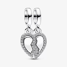 Splittable heart sterling silver dangle with clear cubic zirconia