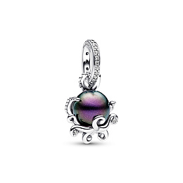 Disney The Little Mermaid octupus sterling silver dangle with purple lacquered artificial pearl and 