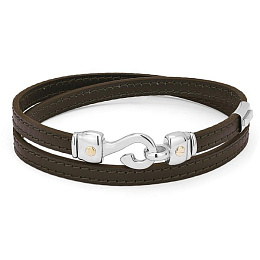 Brown leather bracelet with stainless steel hook a