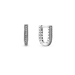 Pandora logo sterling silver u-shaped hoopearrings with clearcubic zirconia