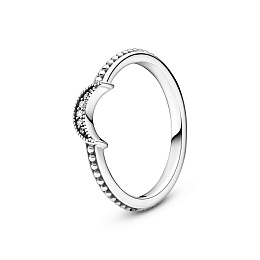 Crescent moon sterling silver ring with clearcubic zirconia /199156C01-50