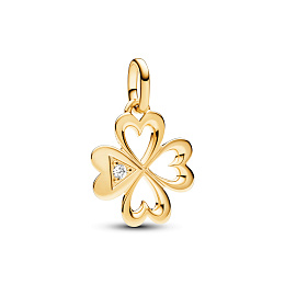 Clover 14k gold-plated medallion with clear cubic zirconia