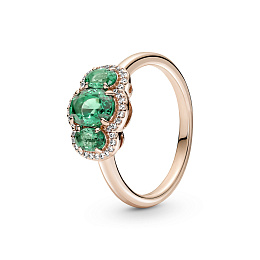 14k Rose gold-plated ring with green crystal and c