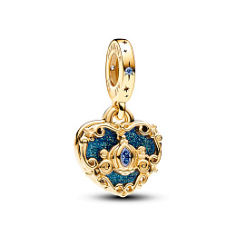 Disney Cinderella heart 14k gold-plated double dangle with fancy light blue cubic zirconia and glitt