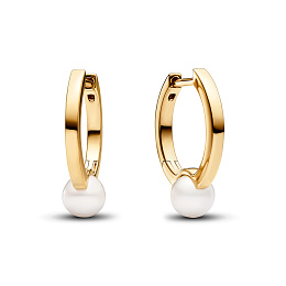 14k Gold-plated hoop Earrings with white treated freshwater cultured pearl