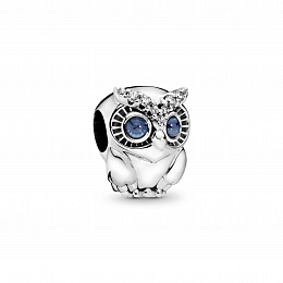 Owl sterling silver charm with bright cobaltblue c