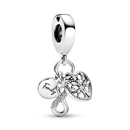 Infinity, disc and heart sterling silver dangle with clear cubic zirconia