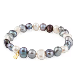 18KT GOLD BRACELET WHITE-GREY PEARL