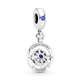 Spinning compass sterling silver dangle with true 