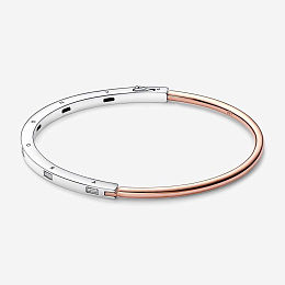 Pandora logo sterling silver and 14k rose gold-plated bangle with clear cubic zirconia