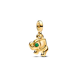 Elephant 14k gold-plated mini dangle with royal green crystal