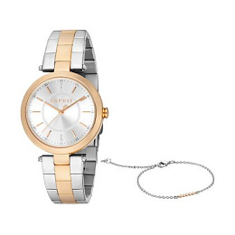 ESPRIT Women Watch, Two Tone Silver & Rose Gold Color Case, Silver Dial, Two Tone Silver & Rose Gold