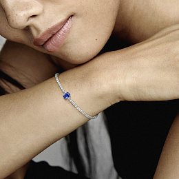 Sterling silver tennis bracelet with princess blue
