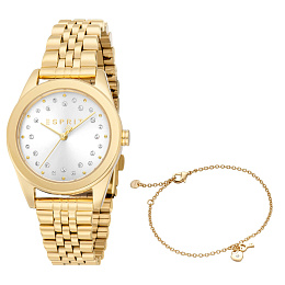 ESPRIT Women Watch, Gold Color Case, Silver Dial, Gold Color Metal Bracelet, 3 Hands, 5 ATM