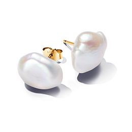 14k Gold-plated stud earrings with baroque white t