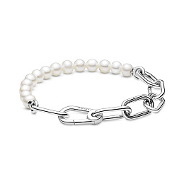 Sterling silver link bracelet with white freshwater cultured pearl /599694C01-2