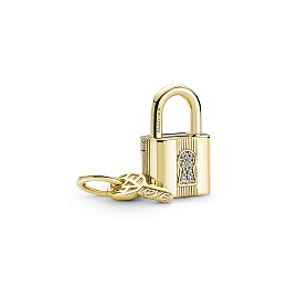 Padlock and key 14k gold-plated dangle with clear cubic zirconia/Подвеска-шарм с чистым кубическим ц
