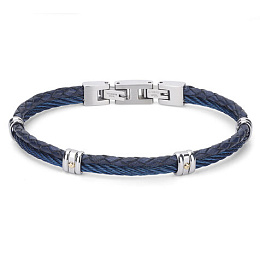 Stainless steel bracelet blue PVD cable and leathe