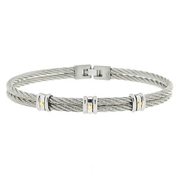 Stainless steel cable bracelet with 18kt gold scre