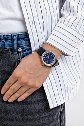 Standard 40mm Silver-tone Case Blue Dial Black Leather Strap