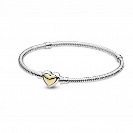 Snake chain sterling silver bracelet withheart clasp and 14kgold /599380C00-18