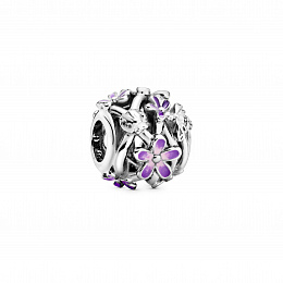 Daisy sterling silver charm with purple andshaded pink enamel