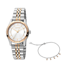 ESPRIT Women Watch, Two Tone Silver & Rose Gold Color Case, Silver Dial, Two Tone Silver & Rose Gold