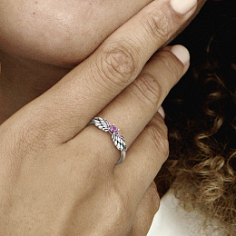 Angel wing sterling silver ring with phlox pink crystal/Серебряное кольцо с розовым кристаллом