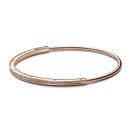 Pandora logo 14k rose gold-plated bangle with clear cubic zirconia