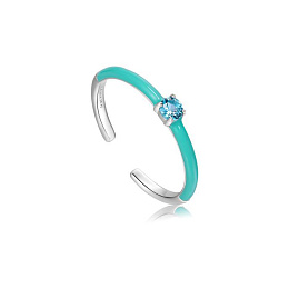 TEAL ENAMEL SILVER ADJUSTABLE RING