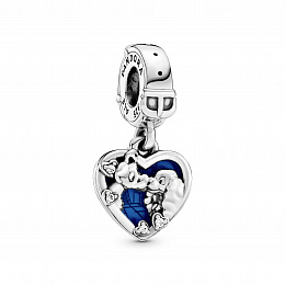Disney Lady and the Tramp sterling silver dangle with clear cubic zirconia and shimmering blue ename