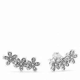 Daisy silver stud earrings with clear cubic zirconia/Серебряные серьги-пусеты с чистым кубическим ци