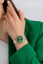 ESPRIT Women Watch, Gold Color Case, Dark Green Dial, Gold Color Metal Bracelet, 3 Hands Date, 3 ATM