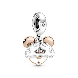 Disney Mickey Mouse sterling silver and 14k rose gold-plated doubledangle with clear cubiczirconia a