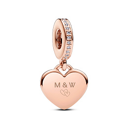 Engravable heart disc 14k rose gold-plated dangle with clear cubic zirconia